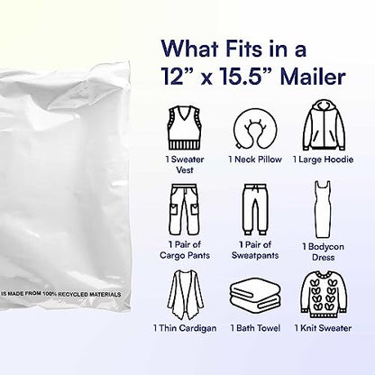 200 Count, 12x15.5 inch Eco Friendly Poly Mailers 100% Recycled Packaging Envelopes Supplies Mailing Bags 2.5 Mil Thick - SMART Mailer - size: 12" x 15.5" (200 Mailers)