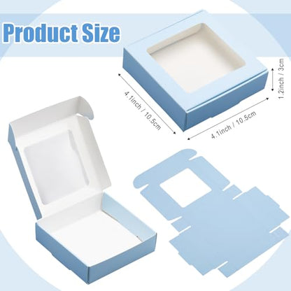 Zonon 30 Pcs Kraft Paper Boxes with Window 4.13 x 4.13 x 1.18 Inch (Blue) - color: Blue