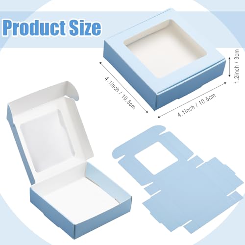 Zonon 30 Pcs Kraft Paper Boxes with Window 4.13 x 4.13 x 1.18 Inch (Blue) - color: Blue