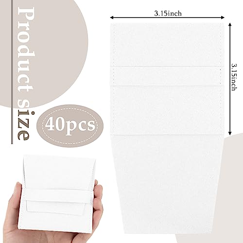 Bonuci 40 Pcs Microfiber Jewelry Pouch Bulk with Band - color: White