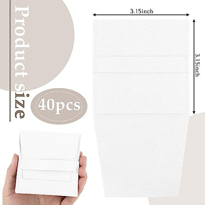 Bonuci 40 Pcs Microfiber Jewelry Pouch Bulk with Band - color: White