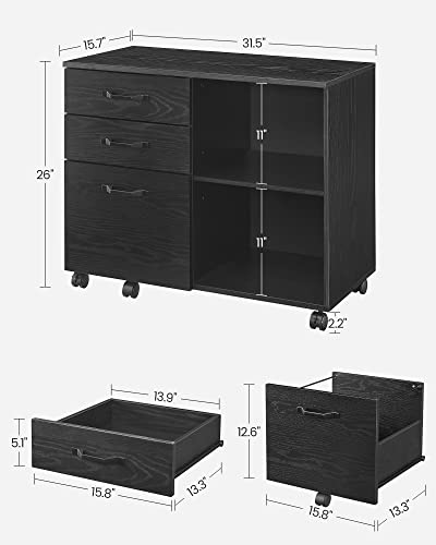 VASAGLE 3-Drawer Lateral File Cabinet, Home Office Printer Stand - color: Ink Black, size: 3 Drawers
