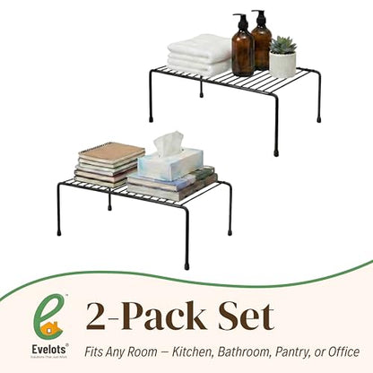 Evelots Wire Shelf Organizer Set, Metal Cabinet Shelf Risers, 2-Pack, Black - color: Black - Regular, size: Set of 2