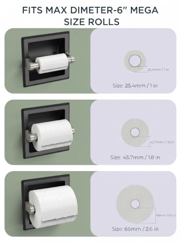 FORIOUS Recessed Toilet Paper Holder for Mega Roll, Black & Brushed Nickel - color: Black & Stainless Steel