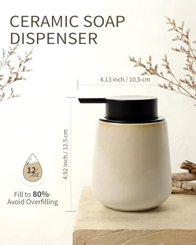 Bosilunlife 12Oz Ceramic Foam Soap Dispenser for Bathroom Kitchen Counter - color: Greige