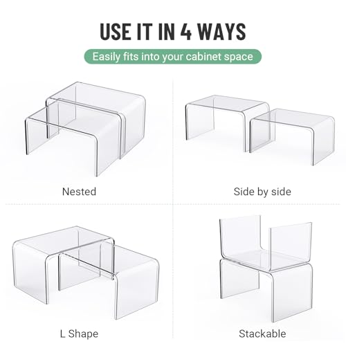 Bobomoment Clear Cabinet Organizer, Stackable Shelf Organizer Set of 2