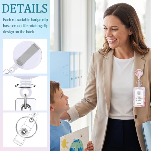 3 Pack Marble Retractable Badge Holder Set with Vertical ID Holder - color: Marble