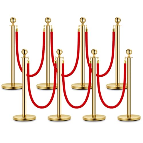 Red Carpet Ropes and Poles 8 Gold Stanchion Posts + 6 Red Velvet Ropes - size: 8 Post I 6 Rope