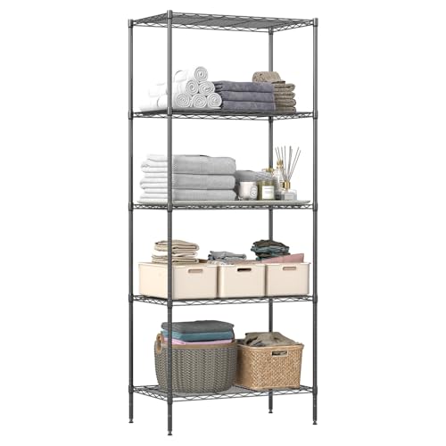 BestOffice | 5-Tier Wire Shelf | 14" x 24" x 60" | Black - color: Black, size: 14"D x 24"W x 60"H（Adjustable）