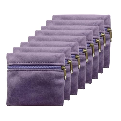 8pcs Small Velvet Jewelry Pouches with Zipper Gift Bags for Bracelet Necklace,Ring,Earrings,Earphone,Wedding Favors, Party Favors,Travel,3.94" X 3.94" (Purple) - color: Purple