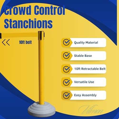 6 Pack 42Inch Crowd Control Stanchions with 10ft Yellow Retractable Belt Crowd Control Barriers 13 Inch Water-Filled Base Retractable Stanchions for Traffic Control (Yellow) - color: Yellow, size: Water-Filled Base