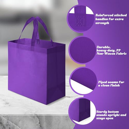 Reginary 50 Pcs Reusable Tote Bags Shopping Bags Non Woven, Purple - color: Purple