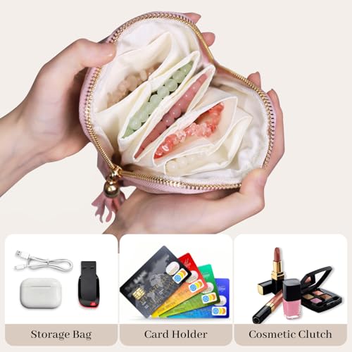 Stratalife Small Travel Jewelry Case, Velvet Storgae Pouch - color: Light Pink