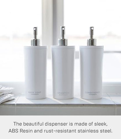 Yamazaki Home Tower Shower Dispenser - Contemporary Bottle Pump - Body Soap - Abs Plastic - 16.9 Fluid Oz., 500 Ml - color: White, style: Body Soap