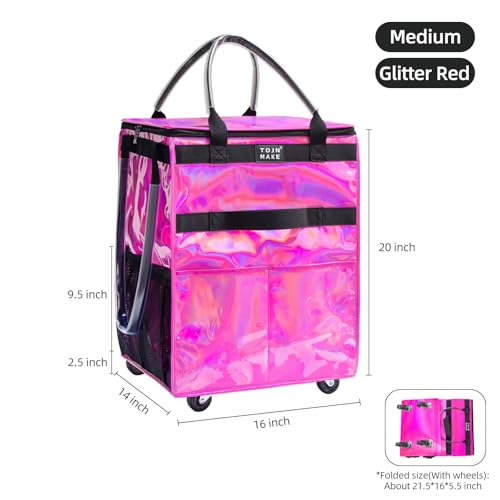 Reusable Grocery Bag with Wheels, Medium Glitter Pink Rolling Tote - color: Glitter Pink, size: Medium