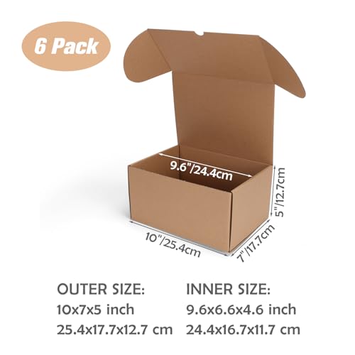 10x7x5 inch Cardboard Shipping Box, Set of 6 Packaging Boxes, Brown - color: Brown, size: 10x7x5 inch 6 Pack