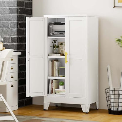 pozdeg 47.24" White Steel Tall Garage Storage Cabinet - color: White, size: 11.81"D x 23.62"W x 47.24"H