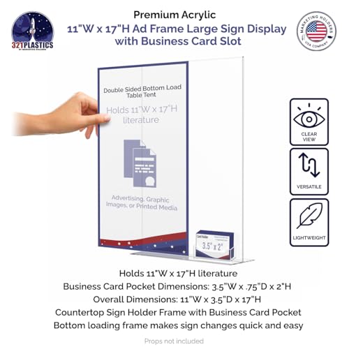 Marketing Holders 6 Pack Acrylic Sign Holder 11" x 17" Bottom Load with Card Slot Advertisement Business Display Retail Pricing Signage Restaurant Food Drink Pricing Holder Large Price Point Sign - size: 11"W x 17"H Bottom Load w/Card Slot