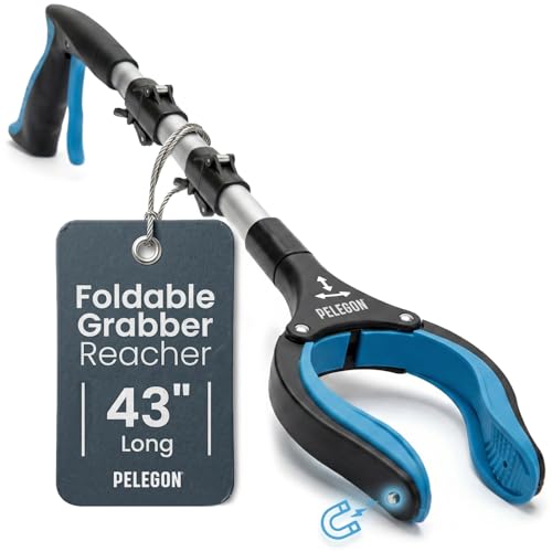 Pelegon Grabbers for Seniors Heavy Duty, 43 Inch Heavy Duty Grabber Reacher Tool, Foldable Long Reach Grabber with 90° Rotating Head, Magnetic Tips, Rubberized Grips, Aluminum Pick Up Tool - 1 Pack - size: 1 Pack