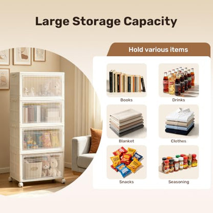 Stackable Storage Bins with Lid and Wheels, 128QT 4 Tier Closet Organizers