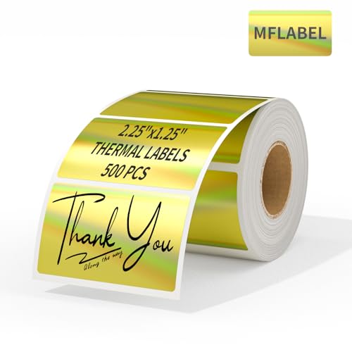 MFLABEL 2.25" x 1.25" Holographic Gold Thermal Labels, 500pcs Waterproof Self-Adhesive Printable Stickers for Thermal Printers, Small Business Logo, Barcode, Packaging - color: 2.25 X 1.25 Gold, size: 1 Rolls