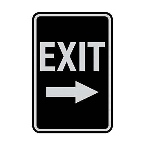 Signs ByLITA Portrait Round Exit Right Arrow Sign with Adhesive Tape, Mounts On Flat Surface (Black/Silver) - Small - color: Black / Silver, size: 4 x 6" - Small (1 Pack)