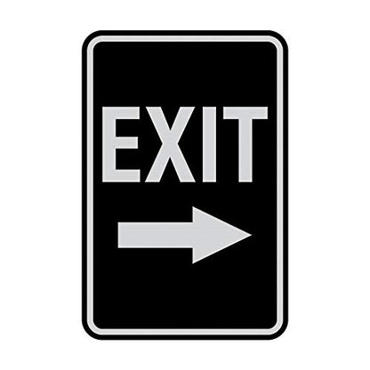 Signs ByLITA Portrait Round Exit Right Arrow Sign with Adhesive Tape, Mounts On Flat Surface (Black/Silver) - Small - color: Black / Silver, size: 4 x 6" - Small (1 Pack)