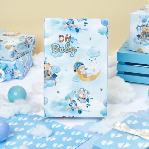 WERNNSAI Baby Wrapping Paper - 16.4 ft Bear Wrapping Paper Boy - color: Baby Bear