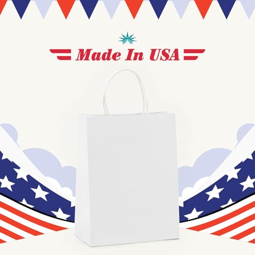 GSSUSA 600 Pack 8x4.25x10.5'' Paper Bags with Handles Bulk, White Paper Gift Bags for Small Business - color: White, size: 8x4.25x10.5 Inch (Pack of 600)