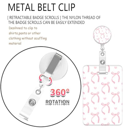ID Badge Holder with Lanyard,Fashionable Retractable Badge Holders Reels with Lanyards Adjustable, for Women Kids Teacher Nurses Doctor Student(Cute Pink Ribbon Bow) - color: Cute Pink Ribbon Bow