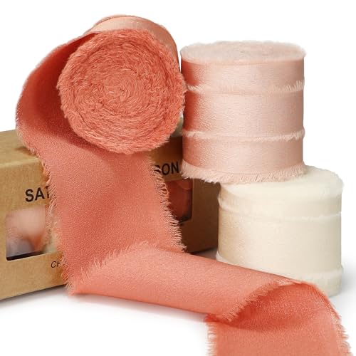 Keypan Fall Orange Frayed Satin Chiffon Ribbon, 1.5 Inches, 21 Yards - color: Fall Set