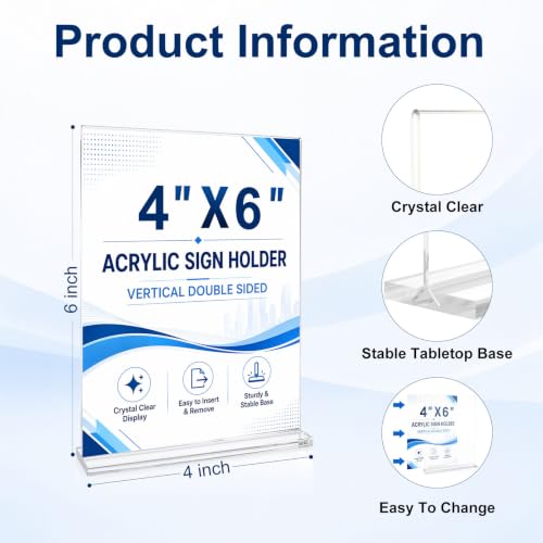 4x6 Acrylic Sign Holders, 30 Pcs Double Sided Sign Holder Stands
