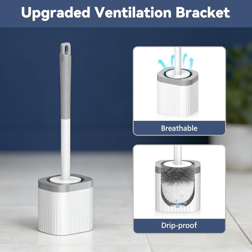 Toilet Brush, 3 Pack Compact Toilet Bowl Brush and Holder Set with Nylon Bristles Toilet Cleaner Brush Hidden Toilet Scrubber Brush for Bathroom Cleaning, Grey & White - color: Grey White-3p