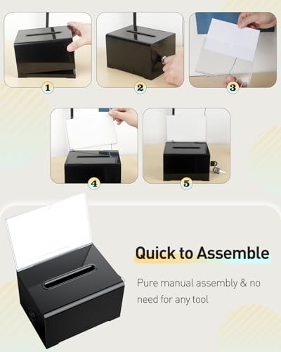 Uniclife Black Acrylic Donation Suggestion Box with Lock 6.2"x4.7"x 4" - color: Black, size: 1 Pack