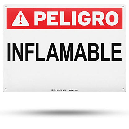 TRADESAFE Danger Flammable Sign - Peligro Inflamable Wall Sign, Quick Install Aluminum Safety Sign, Light Reflective, UV-Resistant, Waterproof, 14” X 10” Fire Danger Signs For Business - style: Peligro Inflamable