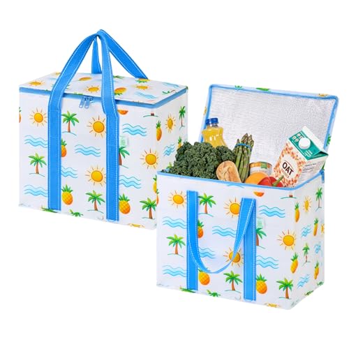 VENO 2 Pack Cooler Bag Insulated Grocery Bags for Food Delivery Heavy Duty - color: Tropical Island, size: 2 Pack