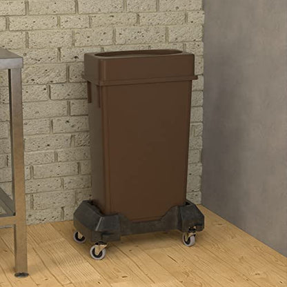 23 Gallon Brown Slim Jim Trash Can with Drop Shot Lid and Dolly - color: Brown, size: With Wheels, style: Drop Shot Lid