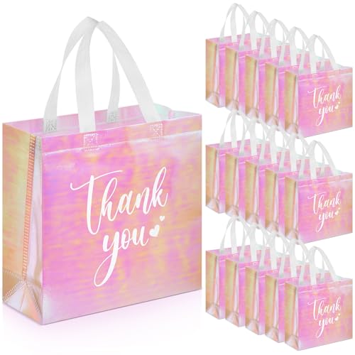 Sweetude 30 Thank You Non Woven Gift Bag, 11 x 12 x 5 Inch, Laser Pink - color: Laser Pink, size: 11 X 12 X 5 Inch