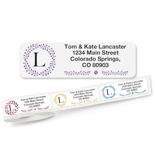 Caesar Initial Rolled Personalized Return Address Mailing Labels with Dispenser, Set of 250, 5 Designs, Small ¾ x 2½ Inch Size, Custom Self-Adhesive Sticker Roll, by Colorful Images - color: Caesar, size: Small