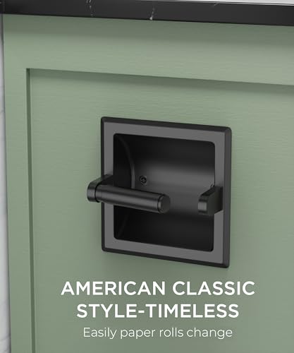 FORIOUS Recessed Toilet Paper Holder, Wall Mount Bathroom Tissue Holder - color: Matte Black