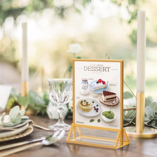 PPH-Sisy 4x6 Acrylic Sign Holders 12 Pack Gold Picture Frames Table Top Sign Holders Flyer Menu Holder, Double-Sided Photo Frames Clear Display Stand for Wedding Party Home Office - color: Gold, size: 4x6-12 Pack