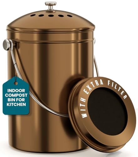 Utopia Kitchen Countertop Compost Bin 1.3 Gallon, Stainless Steel, Bronze - color: Bronze, size: 1.3 Gallon (Pack of 1)