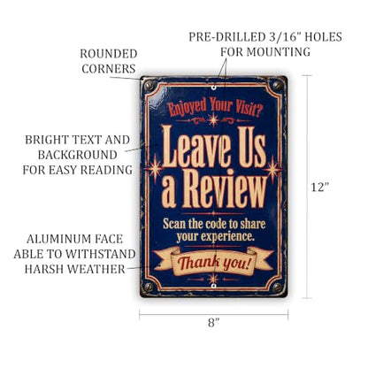 Leave Us a Review Vintage Enamel Business Sign - style: Leave Us a Review