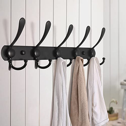 Dseap Coat Rack Wall Mounted - 5 Tri Hooks, Heavy Duty, Stainless Steel, Metal Coat Hook Rail for Coat Hat Towel Purse Robes Mudroom Bathroom Entryway,Black - color: Black, size: L=16" (1 Pcs)