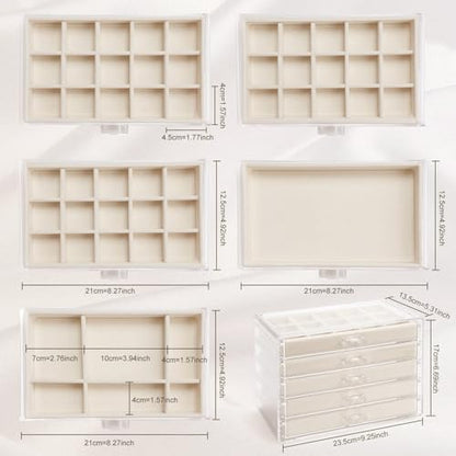 GUOER Earring Organizer 5 Drawers Acrylic Jewelry Box for Women, Warm White - color: Warm White