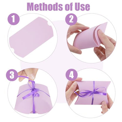 WCHOSOZH 30Pcs Pillow Boxes, Kraft Paper Gift Boxes with Ribbon Purple - color: Purple