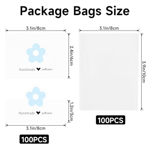 joycraft Jewelry Packaging for Small Business – 100Pcs White Bracelet Display Cards with Clear Bags, Small Handmade Jewelry Display Set for Bracelets, Key Chains, Earring, DIY Craft(Blue Flower) - color: White with Blue