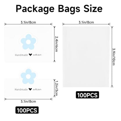 joycraft Jewelry Packaging for Small Business – 100Pcs White Bracelet Display Cards with Clear Bags, Small Handmade Jewelry Display Set for Bracelets, Key Chains, Earring, DIY Craft(Blue Flower) - color: White with Blue