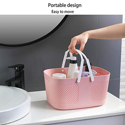 rejomiik Portable Plastic Shower Caddy Basket Organizer with Handles, Pink - color: Pink