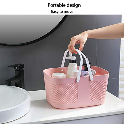 rejomiik Portable Plastic Shower Caddy Basket Organizer with Handles, Pink - color: Pink